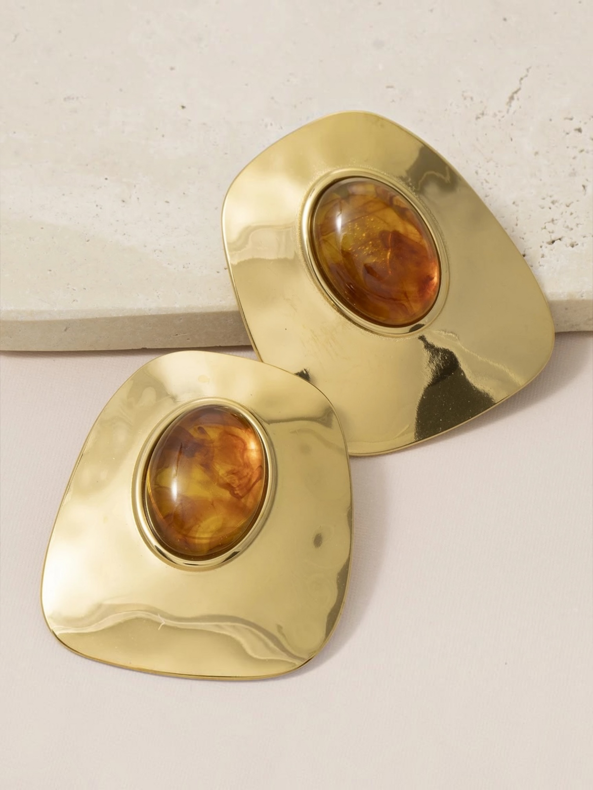 Gold Dipped Tortoise Resin Statement Earrings