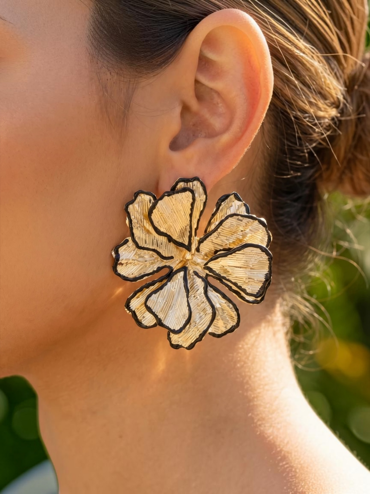 Large Open Petal Flower Statement Stud Earrings