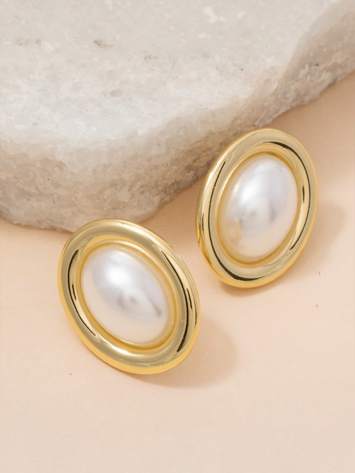 Gold Dipped Vintage Oval Pearl Stud Earrings
