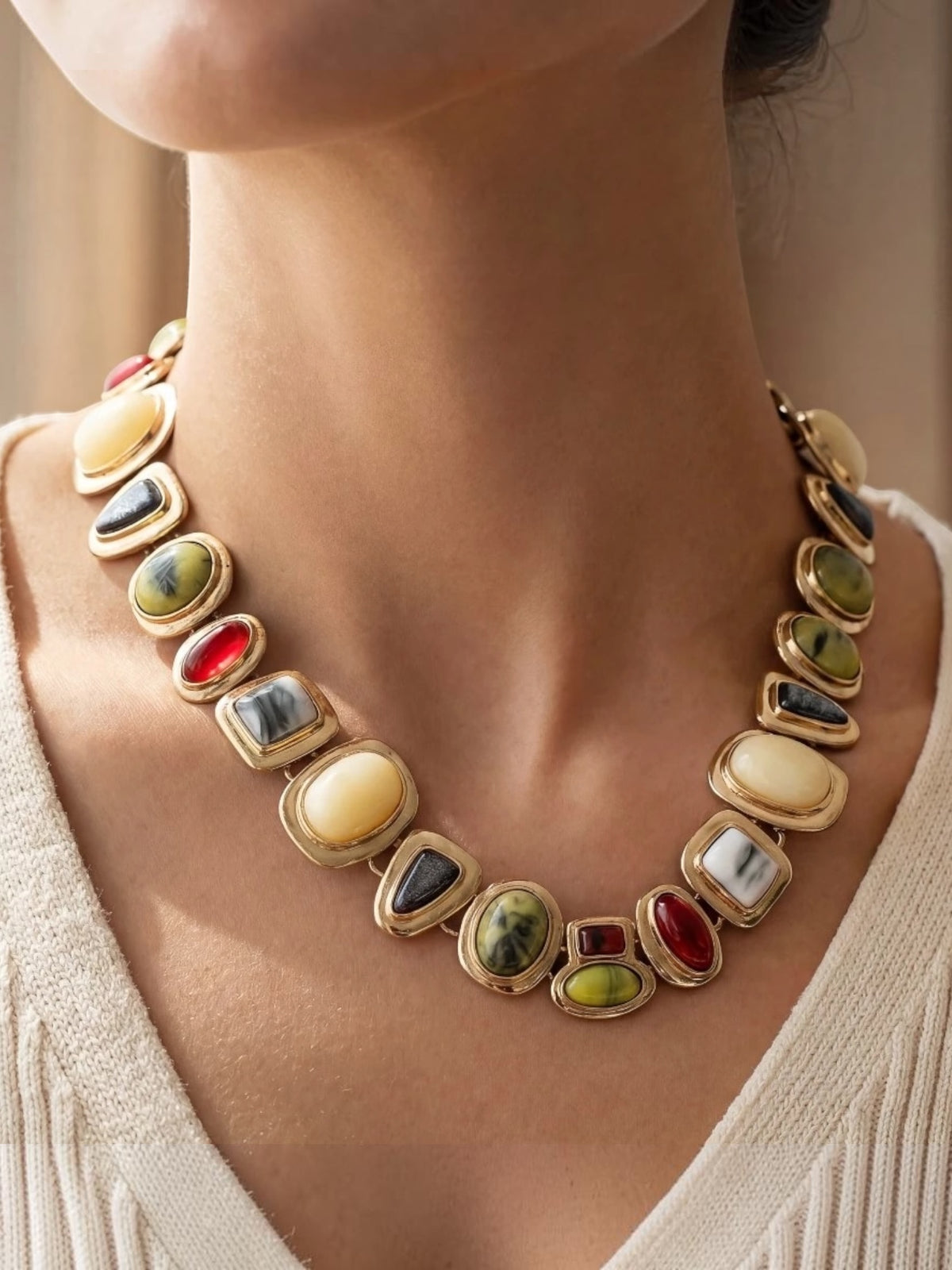 Assorted Stone Link Statement Necklace