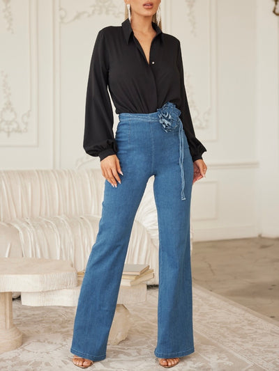 Blue Denim Flower String Bottoms