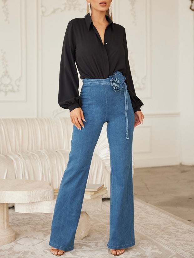 Blue Denim Flower String Bottoms