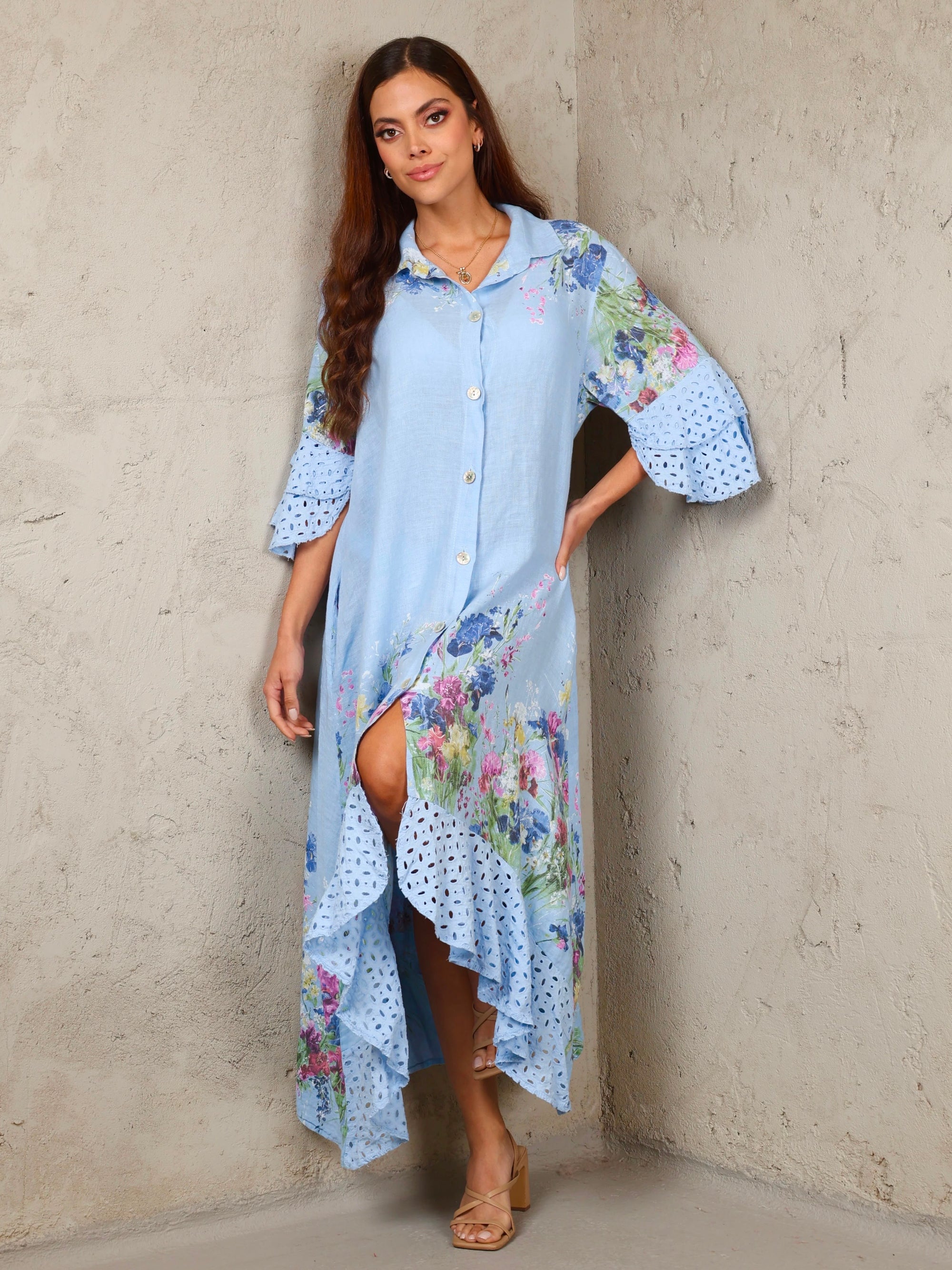 Spring Meadow Linen Dress – Baby Blue