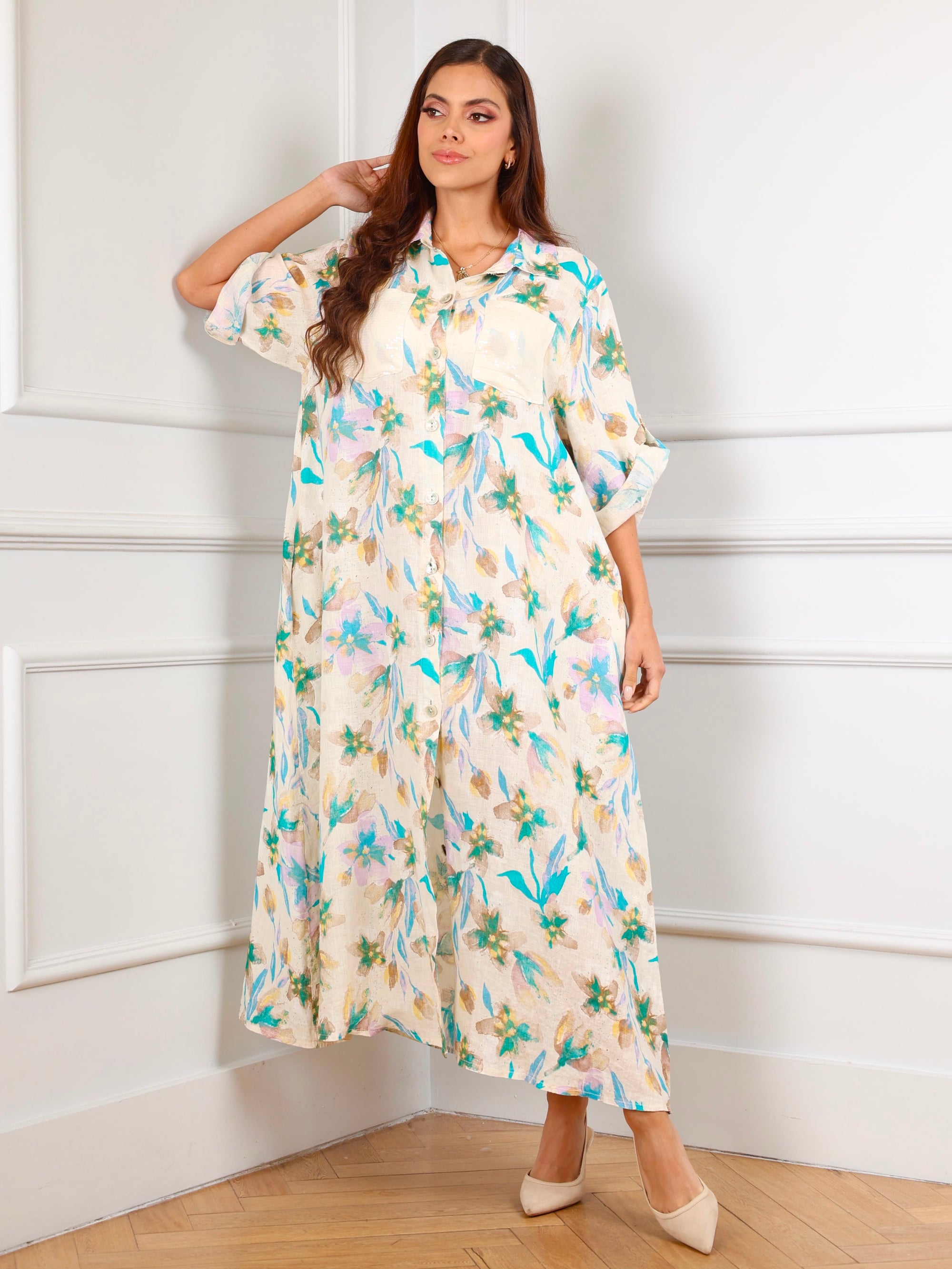 Meadow Breeze Linen Dress – Natural Beige