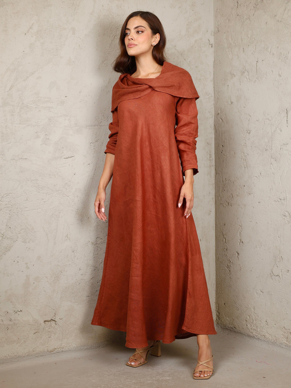 Lucia Terracotta Italian Linen Maxi Dress