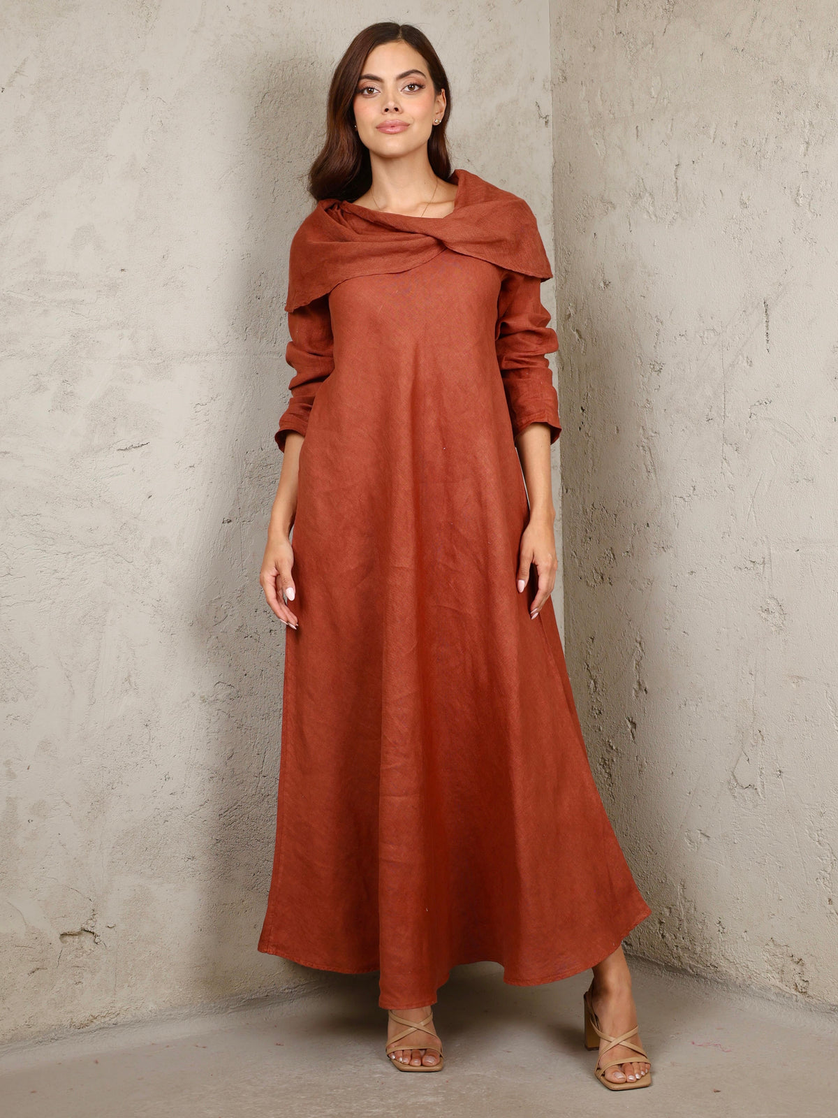 Lucia Terracotta Italian Linen Maxi Dress