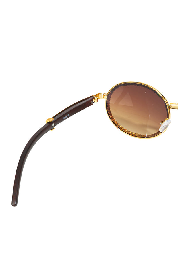 Brown Round Rhinestone Frame Sunglasses