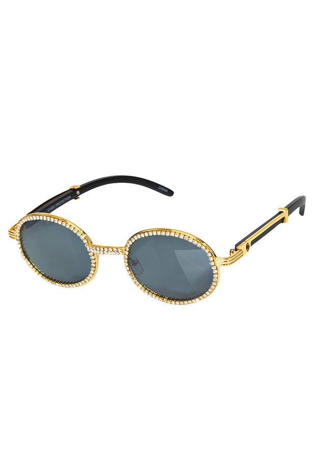 Black Round Rhinestone Frame Sunglasses